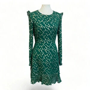 Hutch Anthropologie Womens Green Silk Polka Dot Mini Dress Sz 8 Holiday Twee NYE